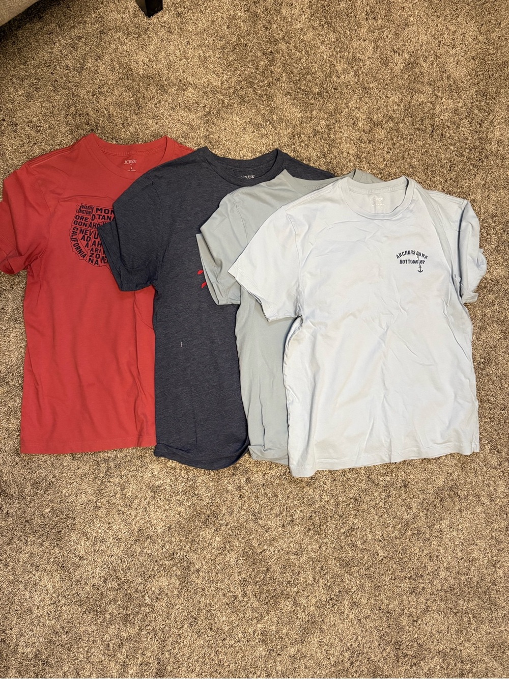 J. Crew Factory Short Sleeve Tees - Red, Navy, Light Gray, Pale Blue